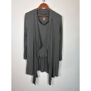Faceplant‎ Dreams Pajama Set Small Gray Bamboo Rayon Robe Tank Loungewear 2pc